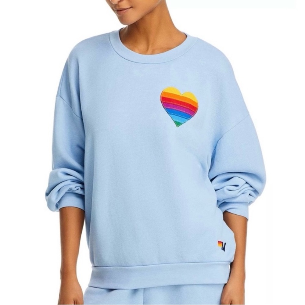 Aviator Nation Light Blue Sweatshirt with Rainbow Heart